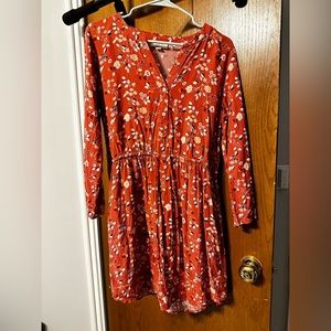 LOFT Coral Floral Dress with Cinched Waistline
